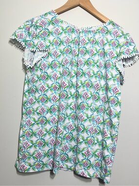 Women’s White Multicolor Printed Cap-Sleeve Top